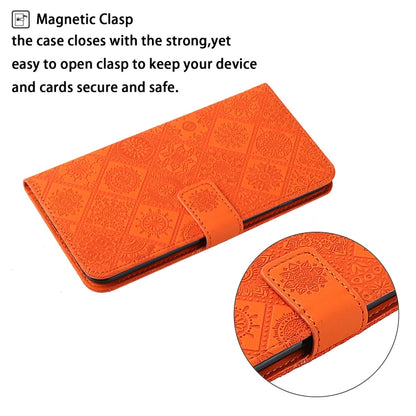 For Samsung Galaxy A50 Ethnic Style Embossed Pattern Horizontal Flip Leather Case with Holder & Card Slots & Wallet & Lanyard(Orange) by buy2fix