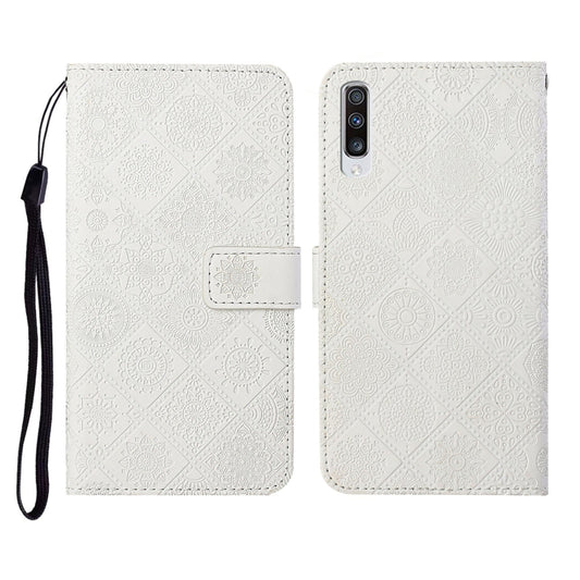 For Samsung Galaxy A70 Ethnic Style Embossed Pattern Horizontal Flip Leather Case with Holder & Card Slots & Wallet & Lanyard(White) by buy2fix