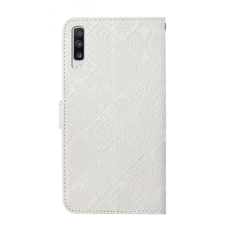 For Samsung Galaxy A70 Ethnic Style Embossed Pattern Horizontal Flip Leather Case with Holder & Card Slots & Wallet & Lanyard(White) by buy2fix
