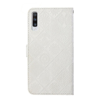 For Samsung Galaxy A70 Ethnic Style Embossed Pattern Horizontal Flip Leather Case with Holder & Card Slots & Wallet & Lanyard(White) by buy2fix
