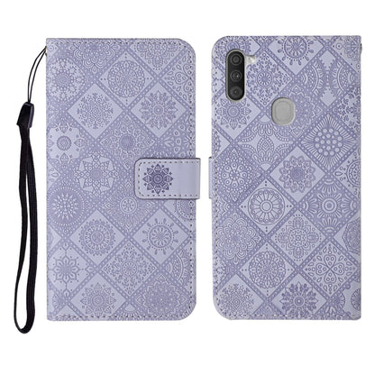 For Samsung Galaxy M11 Ethnic Style Embossed Pattern Horizontal Flip Leather Case with Holder & Card Slots & Wallet & Lanyard(Purple) by buy2fix