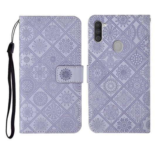 For Samsung Galaxy M11 Ethnic Style Embossed Pattern Horizontal Flip Leather Case with Holder & Card Slots & Wallet & Lanyard(Purple) by buy2fix