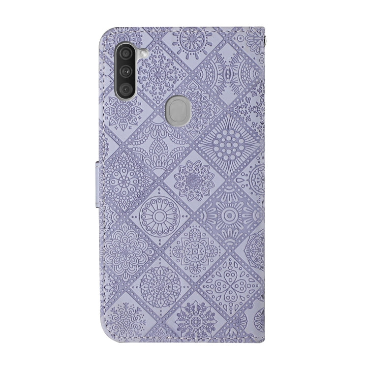 For Samsung Galaxy M11 Ethnic Style Embossed Pattern Horizontal Flip Leather Case with Holder & Card Slots & Wallet & Lanyard(Purple) by buy2fix