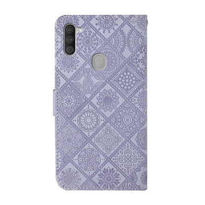 For Samsung Galaxy M11 Ethnic Style Embossed Pattern Horizontal Flip Leather Case with Holder & Card Slots & Wallet & Lanyard(Purple) by buy2fix