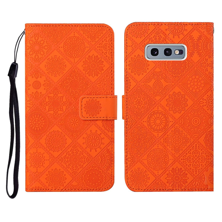 For Samsung Galaxy S10e Ethnic Style Embossed Pattern Horizontal Flip Leather Case with Holder & Card Slots & Wallet & Lanyard(Orange) by buy2fix
