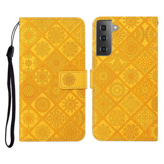 For Samsung Galaxy Galaxy S21 5G Ethnic Style Embossed Pattern Horizontal Flip Leather Case with Holder & Card Slots & Wallet & Lanyard(Yellow) - Galaxy S21 5G Cases by buy2fix | Online Shopping UK | buy2fix