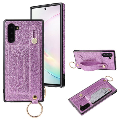 For Samsung Galaxy Note 10 Glitter Powder PU+TPU Shockproof Protective Case with Holder & Card Slots & Wrist Strap(Purple) by buy2fix
