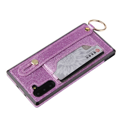 For Samsung Galaxy Note 10 Glitter Powder PU+TPU Shockproof Protective Case with Holder & Card Slots & Wrist Strap(Purple) by buy2fix