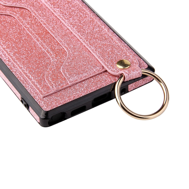 For Samsung Galaxy Note 10 Glitter Powder PU+TPU Shockproof Protective Case with Holder & Card Slots & Wrist Strap(Purple) by buy2fix