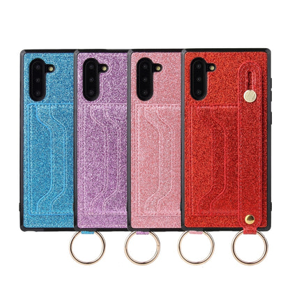 For Samsung Galaxy Note 10 Glitter Powder PU+TPU Shockproof Protective Case with Holder & Card Slots & Wrist Strap(Purple) by buy2fix