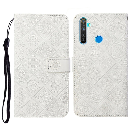 For OPPO Realme 5 Pro Ethnic Style Embossed Pattern Horizontal Flip Leather Case with Holder & Card Slots & Wallet & Lanyard(White) - Realme Cases by buy2fix | Online Shopping UK | buy2fix