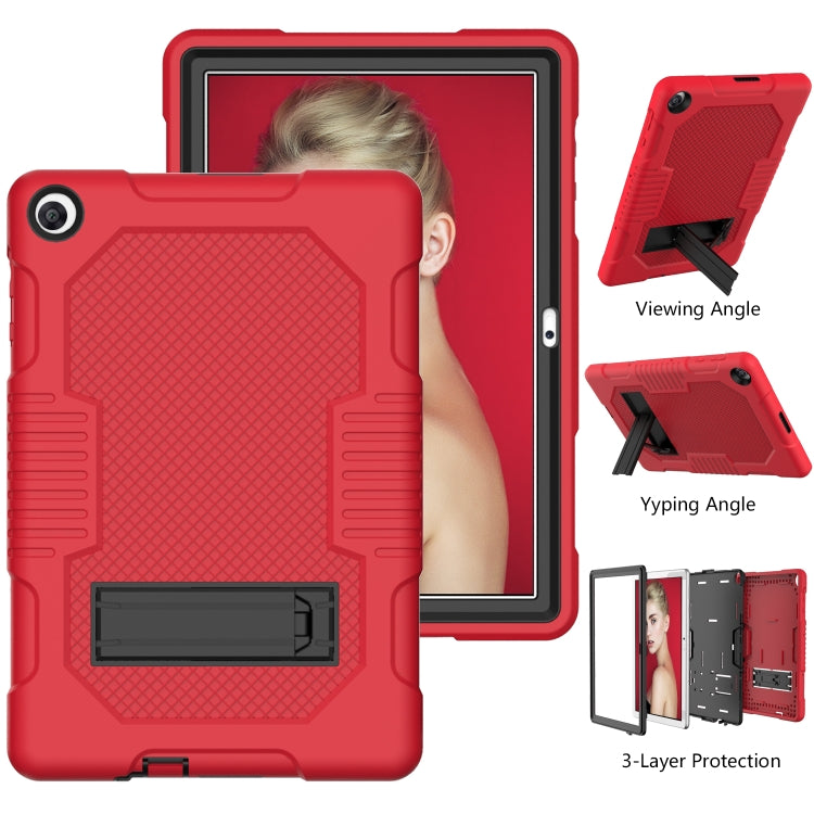 For Huawei MatePad T10 Contrast Color Robot Shockproof Silicone + PC Protective Case with Holder(Red Black) - Huawei by buy2fix | Online Shopping UK | buy2fix