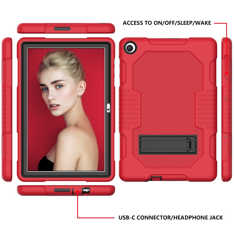 For Huawei MatePad T10 Contrast Color Robot Shockproof Silicone + PC Protective Case with Holder(Red Black) - Huawei by buy2fix | Online Shopping UK | buy2fix