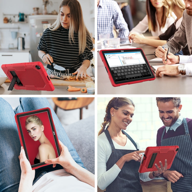 For Huawei MatePad T10 Contrast Color Robot Shockproof Silicone + PC Protective Case with Holder(Red Black) - Huawei by buy2fix | Online Shopping UK | buy2fix
