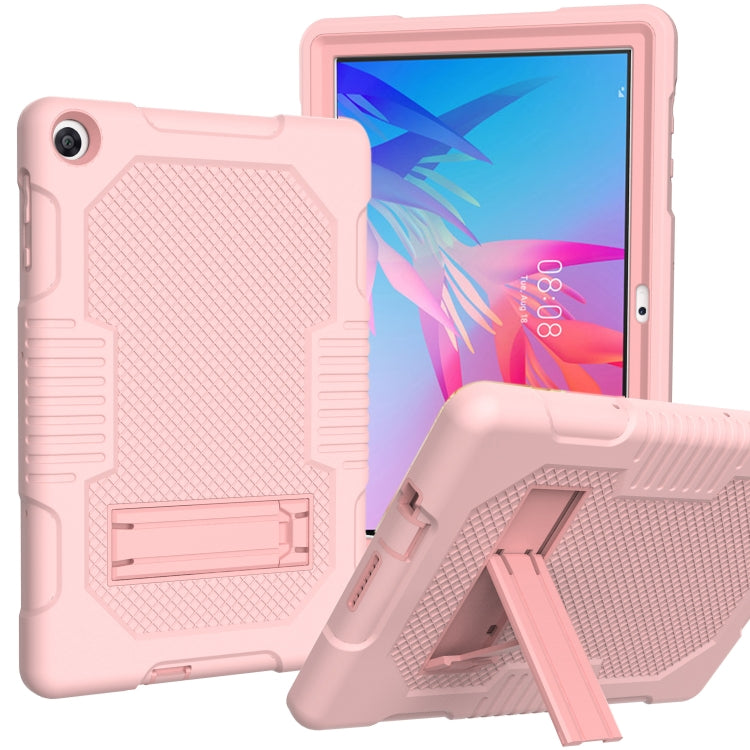 For Huawei MatePad T10 Contrast Color Robot Shockproof Silicone + PC Protective Case with Holder(Rose Gold) - Huawei by buy2fix | Online Shopping UK | buy2fix