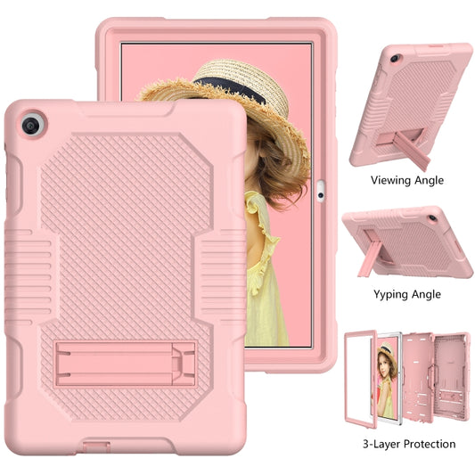 For Huawei MatePad T10 Contrast Color Robot Shockproof Silicone + PC Protective Case with Holder(Rose Gold) - Huawei by buy2fix | Online Shopping UK | buy2fix