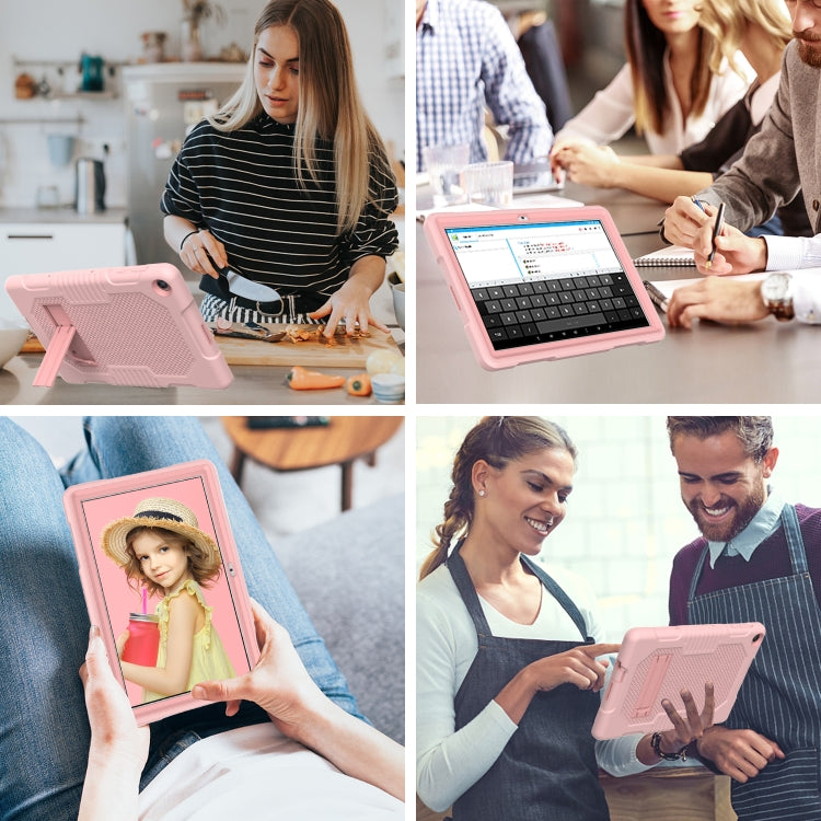 For Huawei MatePad T10 Contrast Color Robot Shockproof Silicone + PC Protective Case with Holder(Rose Gold) - Huawei by buy2fix | Online Shopping UK | buy2fix