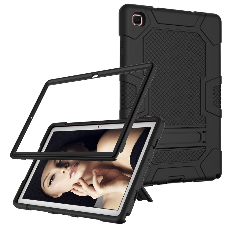 For Samsung Galaxy Tab A7 10.4 (2020) T500 / T505 Contrast Color Robot Shockproof Silicone + PC Protective Case with Holder(Black) by buy2fix