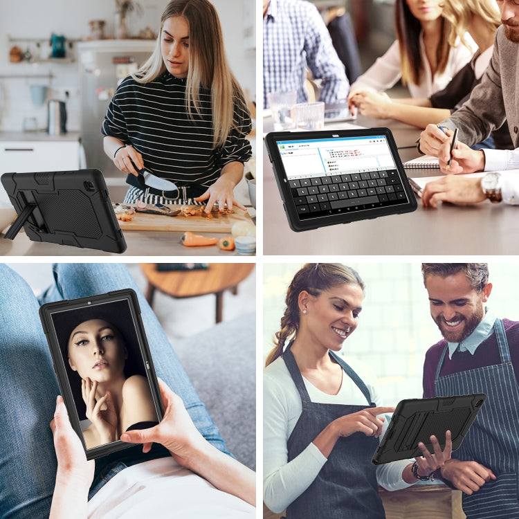 For Samsung Galaxy Tab A7 10.4 (2020) T500 / T505 Contrast Color Robot Shockproof Silicone + PC Protective Case with Holder(Black) by buy2fix