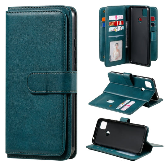 For Xiaomi Redmi 9C Multifunctional Magnetic Copper Buckle Horizontal Flip Leather Case with Bracket & 10 Card Slots & Wallet & Photo Frame(Dark Green) - Xiaomi Cases by buy2fix | Online Shopping UK | buy2fix