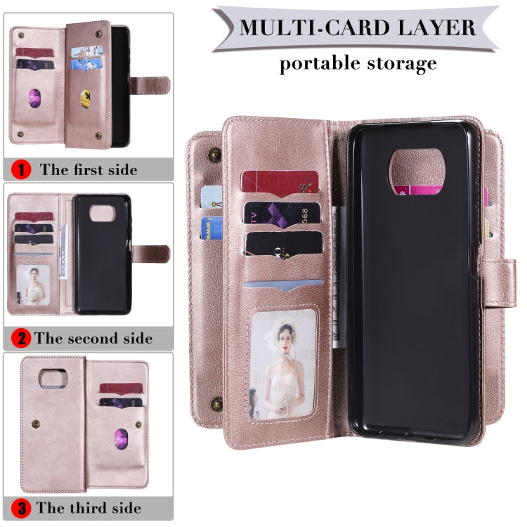 For Xiaomi Poco X3 NFC Multifunctional Magnetic Copper Buckle Horizontal Flip Leather Case with Bracket & 10 Card Slots & Wallet & Photo Frame(Black) - Xiaomi Cases by buy2fix | Online Shopping UK | buy2fix