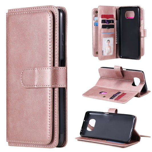 For Xiaomi Poco X3 NFC Multifunctional Magnetic Copper Buckle Horizontal Flip Leather Case with Bracket & 10 Card Slots & Wallet & Photo Frame(Rose Gold) - Xiaomi Cases by buy2fix | Online Shopping UK | buy2fix