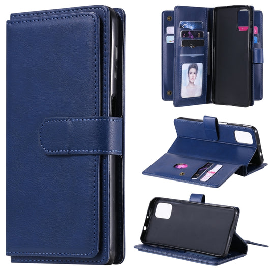 For Motorola Moto G9 Plus Multifunctional Magnetic Copper Buckle Horizontal Flip Solid Color Leather Case with 10 Card Slots & Wallet & Holder & Photo Frame(Dark Blue) - Motorola Cases by buy2fix | Online Shopping UK | buy2fix
