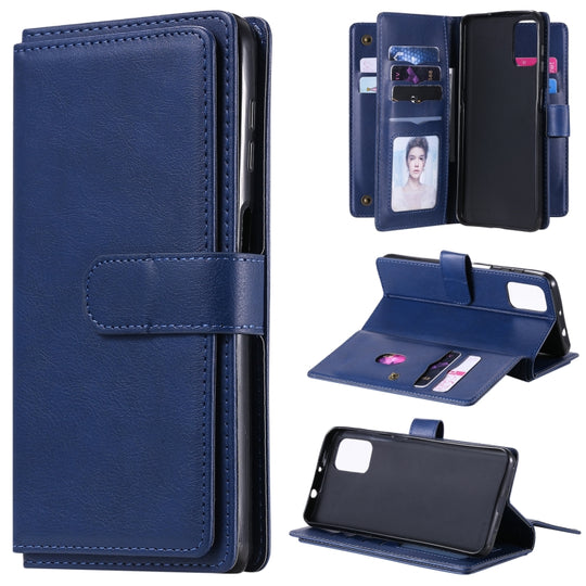 For Motorola Moto G9 Plus Multifunctional Magnetic Copper Buckle Horizontal Flip Solid Color Leather Case with 10 Card Slots & Wallet & Holder & Photo Frame(Dark Blue)