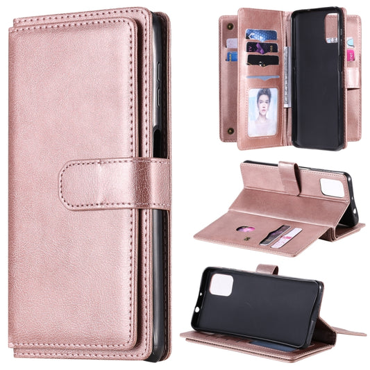 For Motorola Moto G9 Plus Multifunctional Magnetic Copper Buckle Horizontal Flip Solid Color Leather Case with 10 Card Slots & Wallet & Holder & Photo Frame(Rose Gold) - Motorola Cases by buy2fix | Online Shopping UK | buy2fix