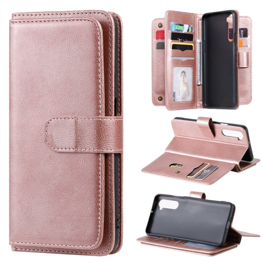 For Oneplus Nord Multifunctional Magnetic Copper Buckle Horizontal Flip Solid Color Leather Case with 10 Card Slots & Wallet & Holder & Photo Frame(Rose Gold) - OnePlus Cases by buy2fix | Online Shopping UK | buy2fix