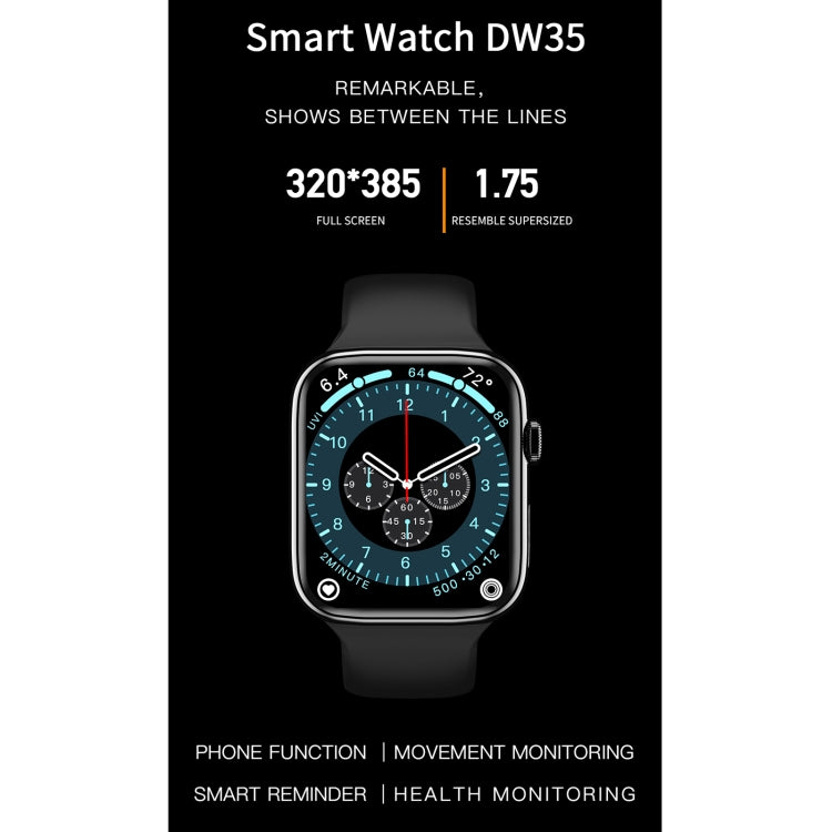 DW35 1.75 inch Full Screen IP67 Waterproof Smart Watch, Support Sleep Monitor / Heart Rate Monitor / Bluetooth Call(Black) by buy2fix