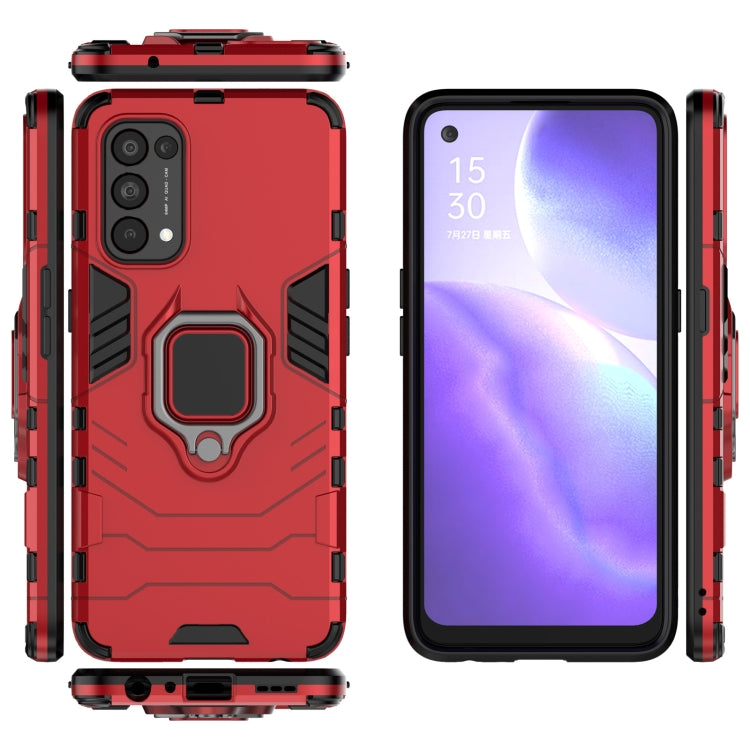 For OPPO Reno5 PC + TPU Shockproof Protective Case with Magnetic Ring Holder(Red) - OPPO Cases by buy2fix | Online Shopping UK | buy2fix