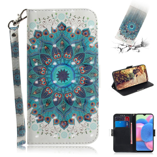For Galaxy A30s 3D Colored Drawing Horizontal Flip Leather Case with Holder & Card Slot & Wallet & Lanyard(Peacock Wreath) by buy2fix
