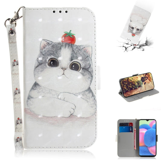 For Galaxy A30s 3D Colored Drawing Horizontal Flip Leather Case with Holder & Card Slot & Wallet & Lanyard(Cute Cat) by buy2fix
