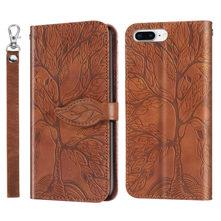Life of Tree Embossing Pattern Horizontal Flip Leather Case with Holder & Card Slot & Wallet & Photo Frame & Lanyard For iPhone 8 Plus & 7 Plus(Brown) - More iPhone Cases by buy2fix | Online Shopping UK | buy2fix