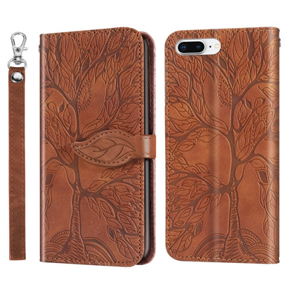 Life of Tree Embossing Pattern Horizontal Flip Leather Case with Holder & Card Slot & Wallet & Photo Frame & Lanyard For iPhone 8 Plus & 7 Plus(Brown) - More iPhone Cases by buy2fix | Online Shopping UK | buy2fix