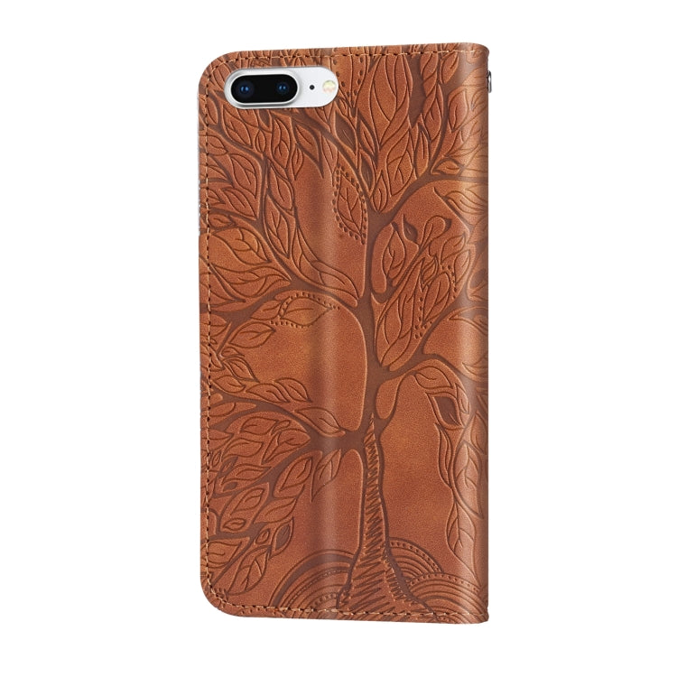 Life of Tree Embossing Pattern Horizontal Flip Leather Case with Holder & Card Slot & Wallet & Photo Frame & Lanyard For iPhone 8 Plus & 7 Plus(Brown) - More iPhone Cases by buy2fix | Online Shopping UK | buy2fix