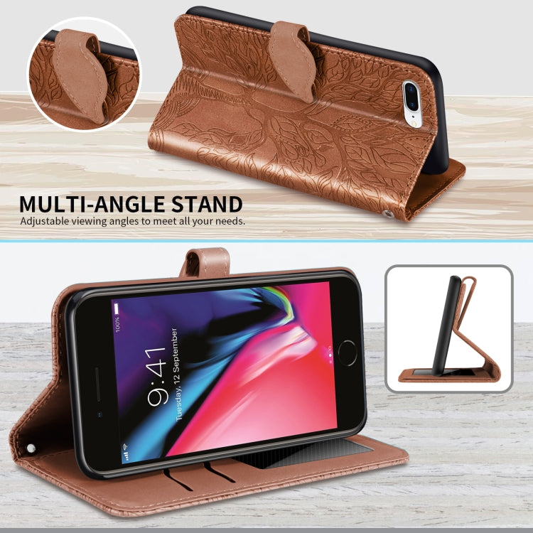 Life of Tree Embossing Pattern Horizontal Flip Leather Case with Holder & Card Slot & Wallet & Photo Frame & Lanyard For iPhone 8 Plus & 7 Plus(Brown) - More iPhone Cases by buy2fix | Online Shopping UK | buy2fix