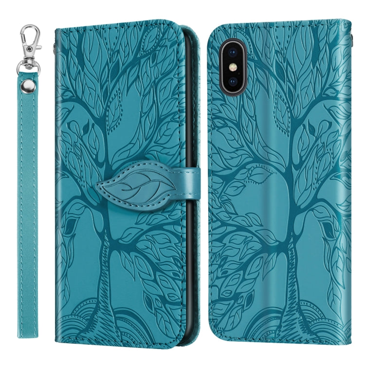 For iPhone XS Max Life of Tree Embossing Pattern Horizontal Flip Leather Case with Holder & Card Slot & Wallet & Photo Frame & Lanyard(Lake Blue) - More iPhone Cases by buy2fix | Online Shopping UK | buy2fix