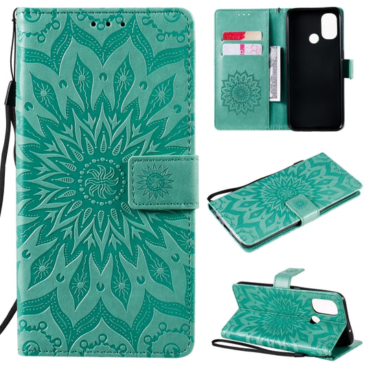 For OnePlus Nord N100 Sun Embossing Pattern Horizontal Flip Leather Case with Card Slot & Holder & Wallet & Lanyard(Green) - OnePlus Cases by buy2fix | Online Shopping UK | buy2fix