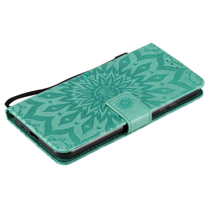 For LG K22 / K22 Plus Sun Embossing Pattern Horizontal Flip Leather Case with Card Slot & Holder & Wallet & Lanyard(Green) - LG Cases by buy2fix | Online Shopping UK | buy2fix