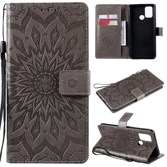 For OPPO Realme 7i / C17 Sun Embossing Pattern Horizontal Flip Leather Case with Card Slot & Holder & Wallet & Lanyard(Grey) - Realme Cases by buy2fix | Online Shopping UK | buy2fix