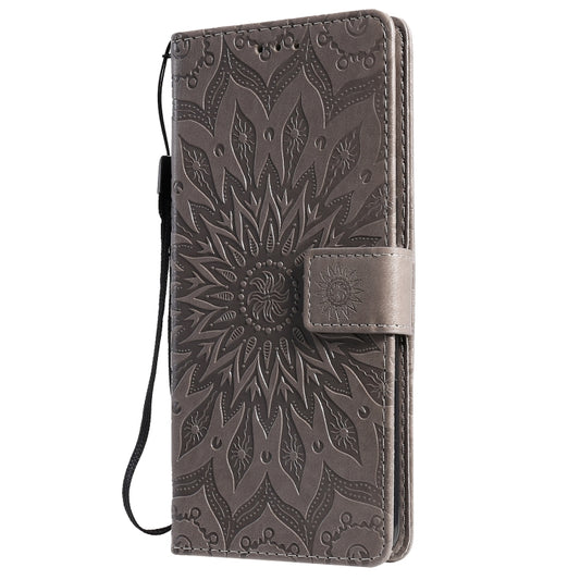 For OPPO Realme 7i / C17 Sun Embossing Pattern Horizontal Flip Leather Case with Card Slot & Holder & Wallet & Lanyard(Grey) - Realme Cases by buy2fix | Online Shopping UK | buy2fix