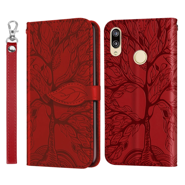 For Huawei P smart 2019 Life of Tree Embossing Pattern Horizontal Flip Leather Case with Holder & Card Slot & Wallet & Photo Frame & Lanyard(Red) - Huawei Cases by buy2fix | Online Shopping UK | buy2fix