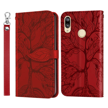 For Huawei P smart 2019 Life of Tree Embossing Pattern Horizontal Flip Leather Case with Holder & Card Slot & Wallet & Photo Frame & Lanyard(Red) - Huawei Cases by buy2fix | Online Shopping UK | buy2fix