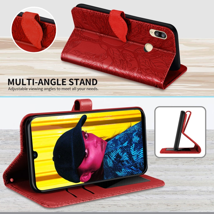 For Huawei P smart 2019 Life of Tree Embossing Pattern Horizontal Flip Leather Case with Holder & Card Slot & Wallet & Photo Frame & Lanyard(Red) - Huawei Cases by buy2fix | Online Shopping UK | buy2fix