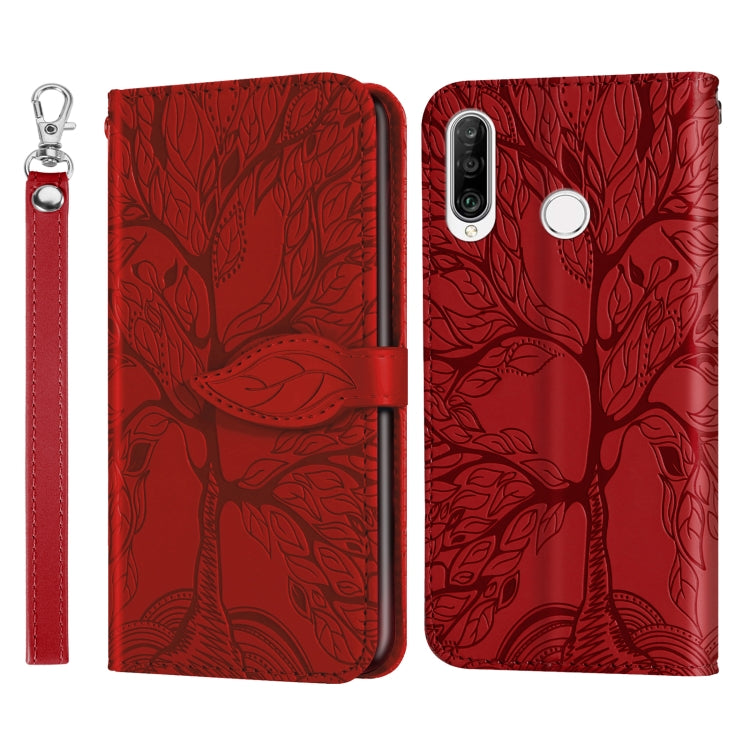 For Huawei P30 Lite Life of Tree Embossing Pattern Horizontal Flip Leather Case with Holder & Card Slot & Wallet & Photo Frame & Lanyard(Red) by buy2fix