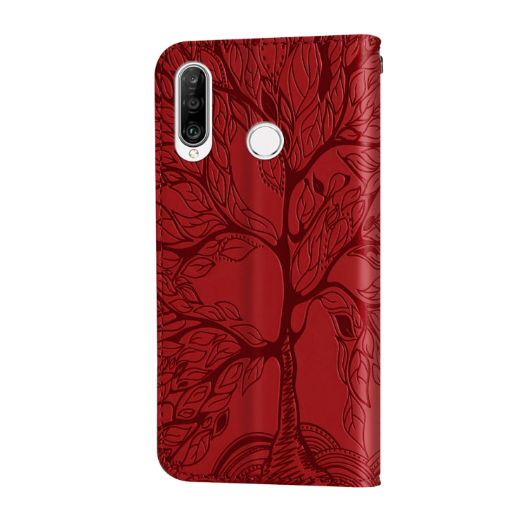 For Huawei P30 Lite Life of Tree Embossing Pattern Horizontal Flip Leather Case with Holder & Card Slot & Wallet & Photo Frame & Lanyard(Red) by buy2fix