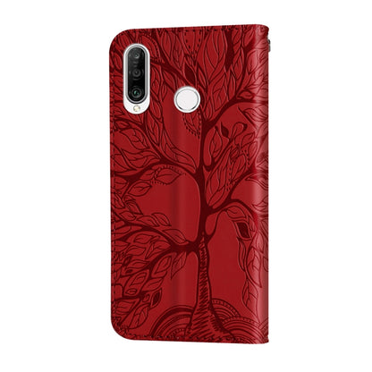 For Huawei P30 Lite Life of Tree Embossing Pattern Horizontal Flip Leather Case with Holder & Card Slot & Wallet & Photo Frame & Lanyard(Red) by buy2fix