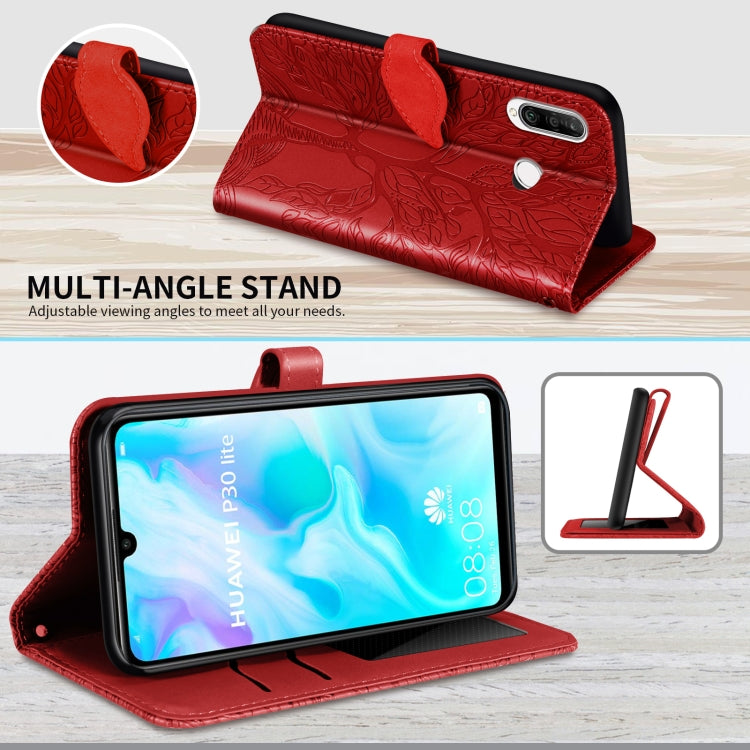 For Huawei P30 Lite Life of Tree Embossing Pattern Horizontal Flip Leather Case with Holder & Card Slot & Wallet & Photo Frame & Lanyard(Red) by buy2fix